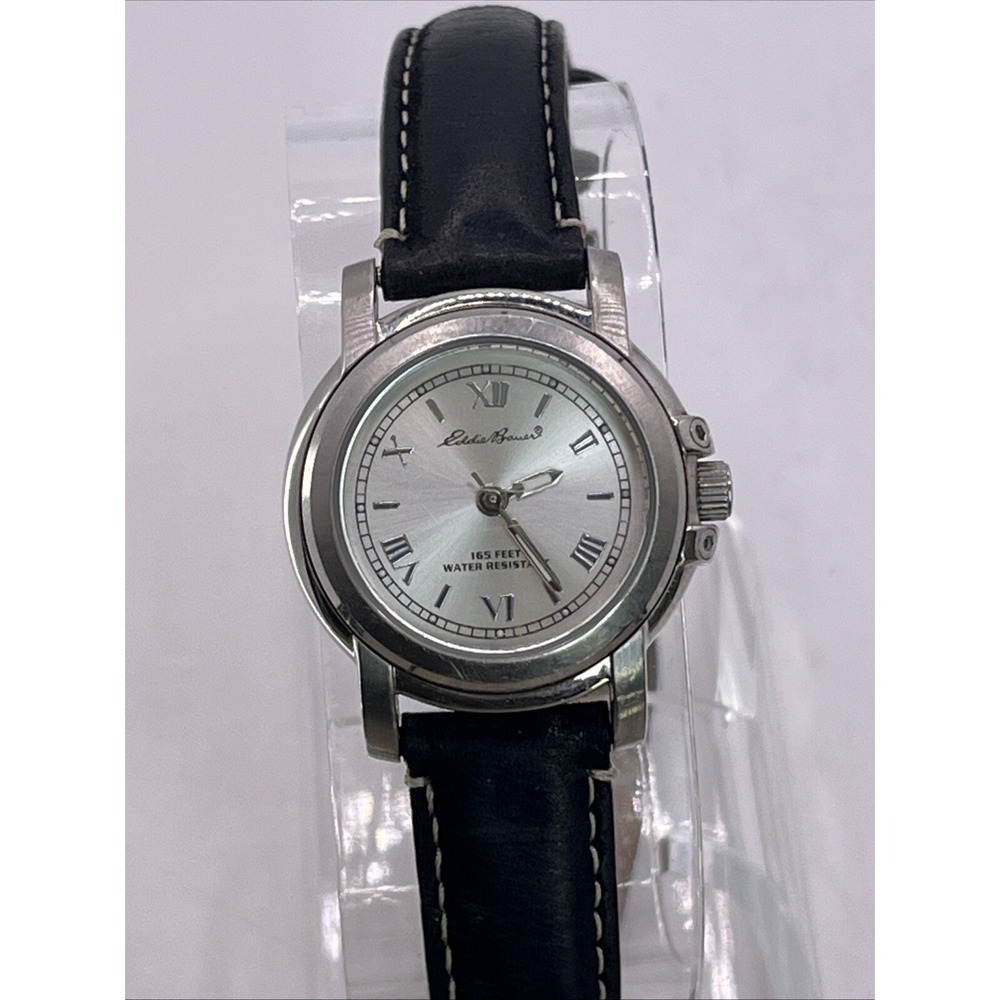Eddie Bauer Women's Quartz Watch Black Leather‎ Band 28mm Case- New Battery